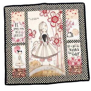 Love is Spoken Here Mother Daughter Floral Girl Quote Checkered Fabric Wall‎ Art